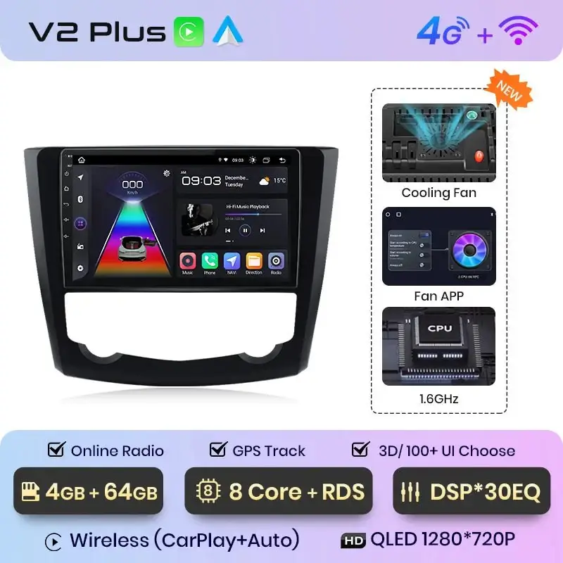 Radio Android do Renault Kadjar (2015-2019) CarPlay Android Auto 4G WiFi GPS DSP