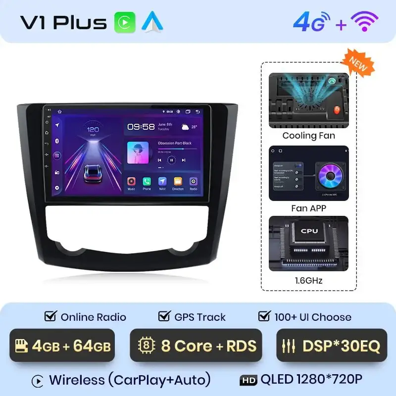Radio Android do Renault Kadjar (2015-2019) CarPlay Android Auto 4G WiFi GPS DSP