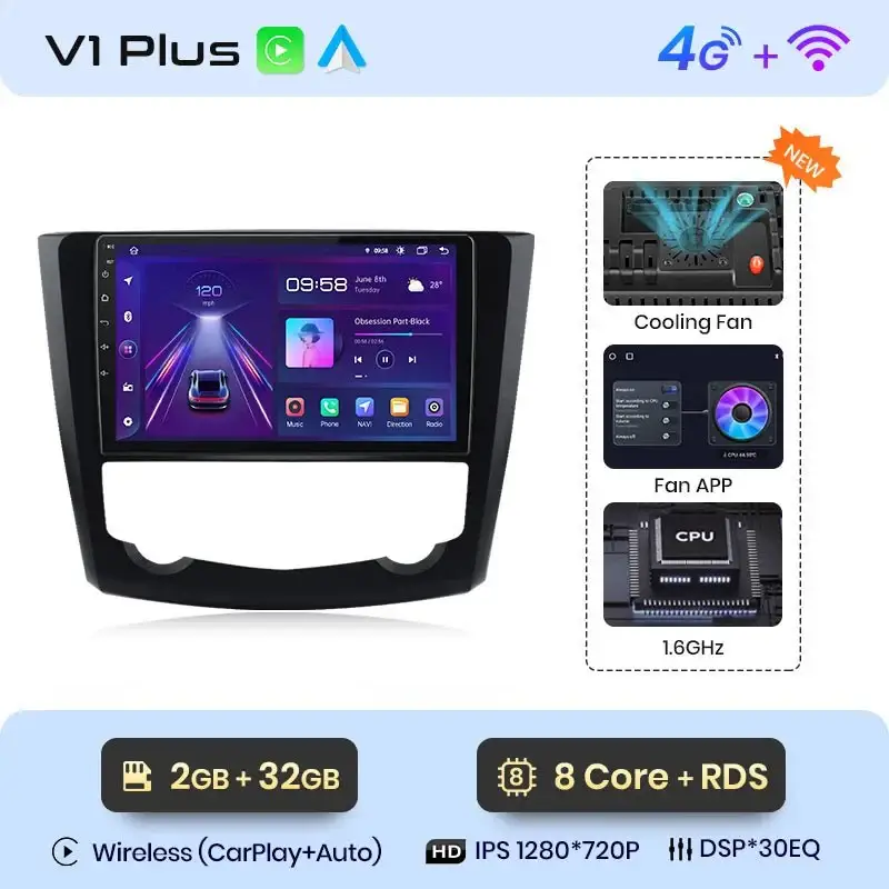 Radio Android do Renault Kadjar (2015-2019) CarPlay Android Auto 4G WiFi GPS DSP