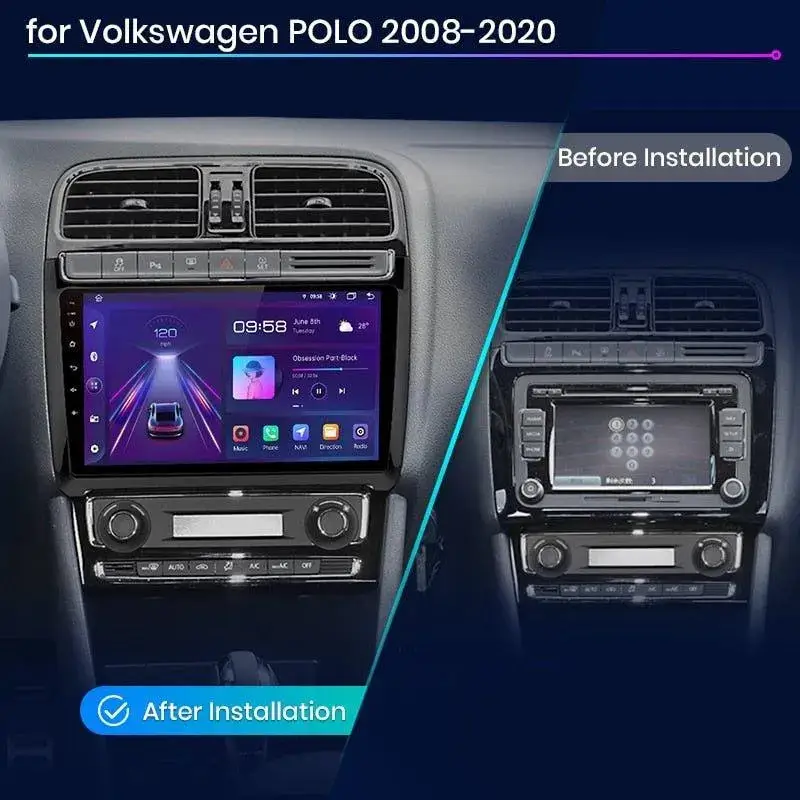 Radio Android do Volkswagen VW Polo V (2008-2020) CarPlay Android Auto 4G WiFi GPS DSP