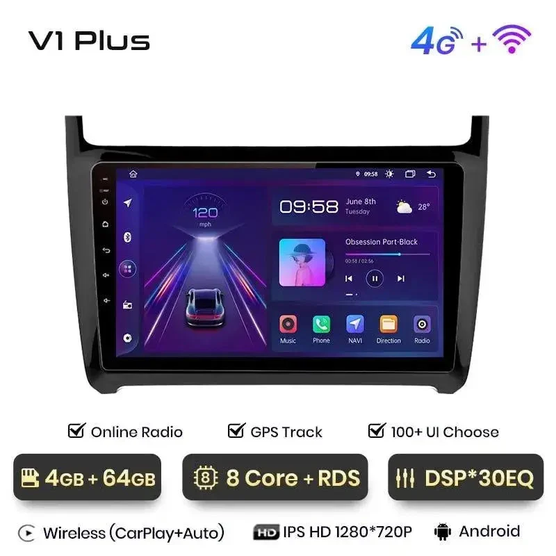 Radio Android do Volkswagen VW Polo V (2008-2020) CarPlay Android Auto 4G WiFi GPS DSP
