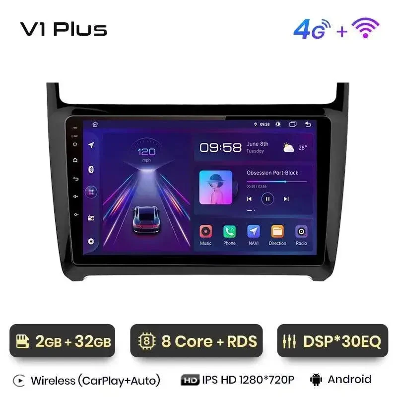 Radio Android do Volkswagen VW Polo V (2008-2020) CarPlay Android Auto 4G WiFi GPS DSP