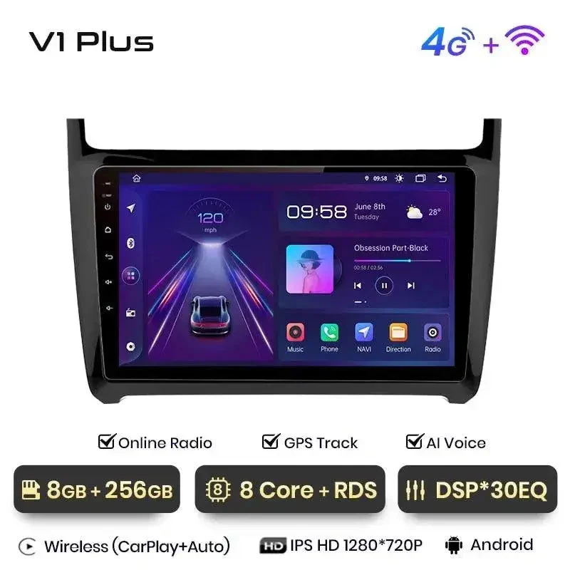 Radio Android do Volkswagen VW Polo V (2008-2020) CarPlay Android Auto 4G WiFi GPS DSP