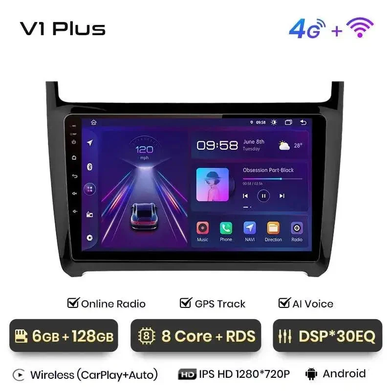Radio Android do Volkswagen VW Polo V (2008-2020) CarPlay Android Auto 4G WiFi GPS DSP