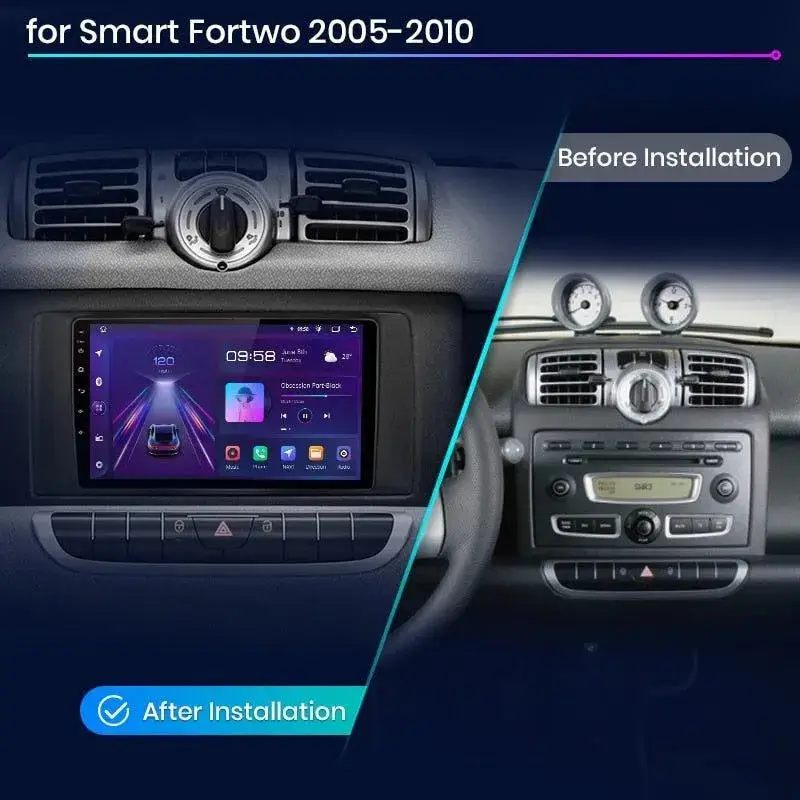 Radio Android do Smart Fortwo (2005-2010) CarPlay Android Auto 4G WiFi GPS DSP