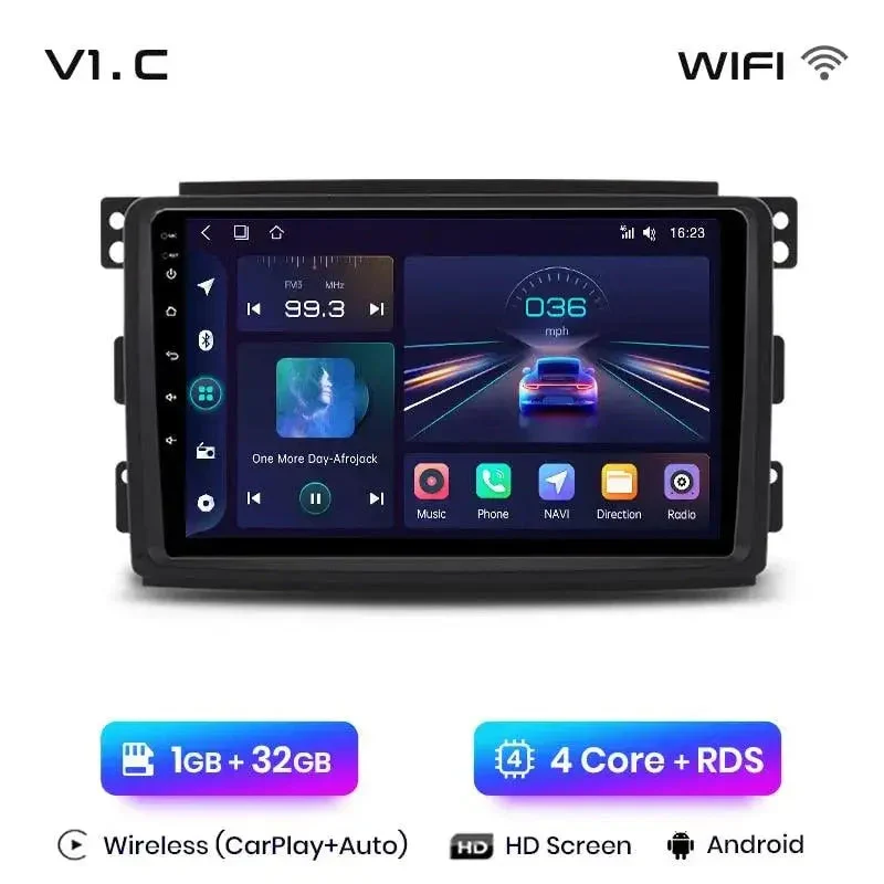 Radio Android do Smart Fortwo (2005-2010) CarPlay Android Auto 4G WiFi GPS DSP