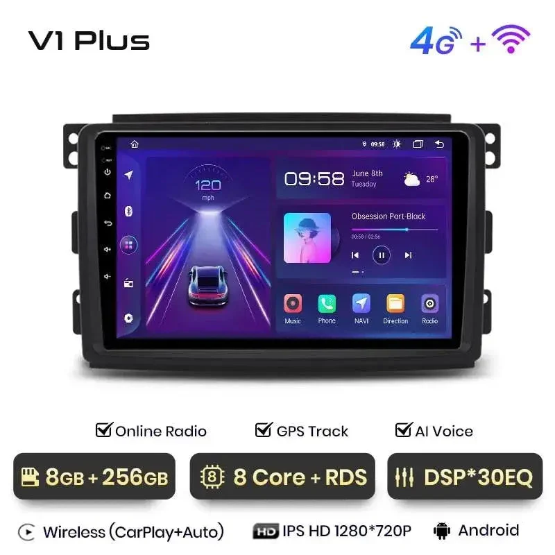 Radio Android do Smart Fortwo (2005-2010) CarPlay Android Auto 4G WiFi GPS DSP