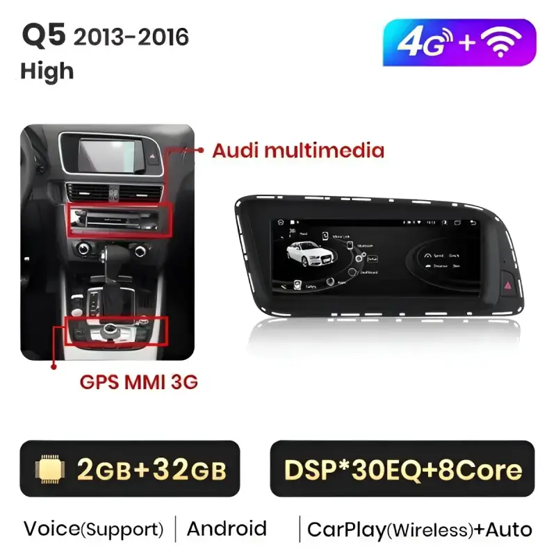 Radio Android do Audi Q5 Dedykowany (2009-2016) CarPlay Android Auto 4G WiFi GPS DSP Ekran