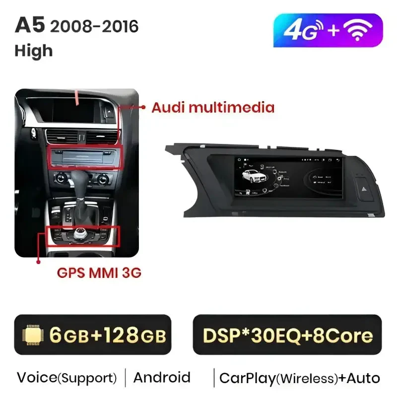 Radio Android do Audi A5 Dedykowany (2009-2016) CarPlay Android Auto 4G WiFi GPS DSP Ekran
