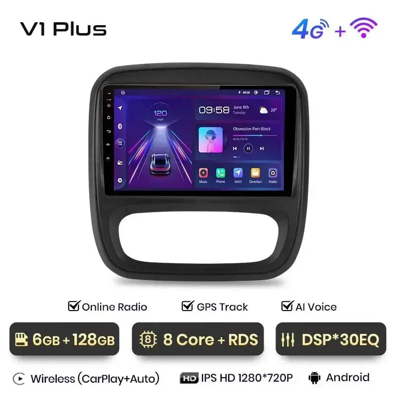 Radio Android do Renault Trafic III Opel Vivaro B 2014-2018 (2014-2021) CarPlay Android Auto 4G WiFi GPS DSP
