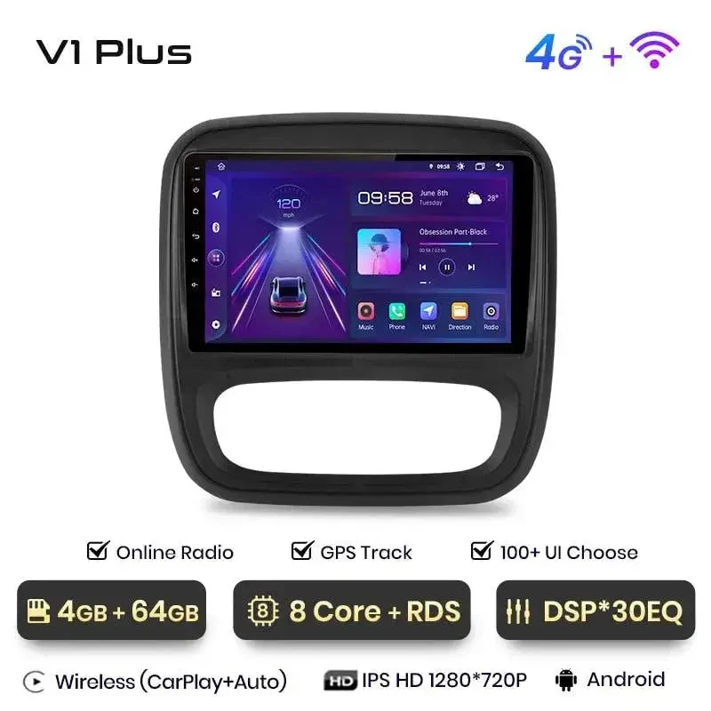 Radio Android do Renault Trafic III Opel Vivaro B 2014-2018 (2014-2021) CarPlay Android Auto 4G WiFi GPS DSP