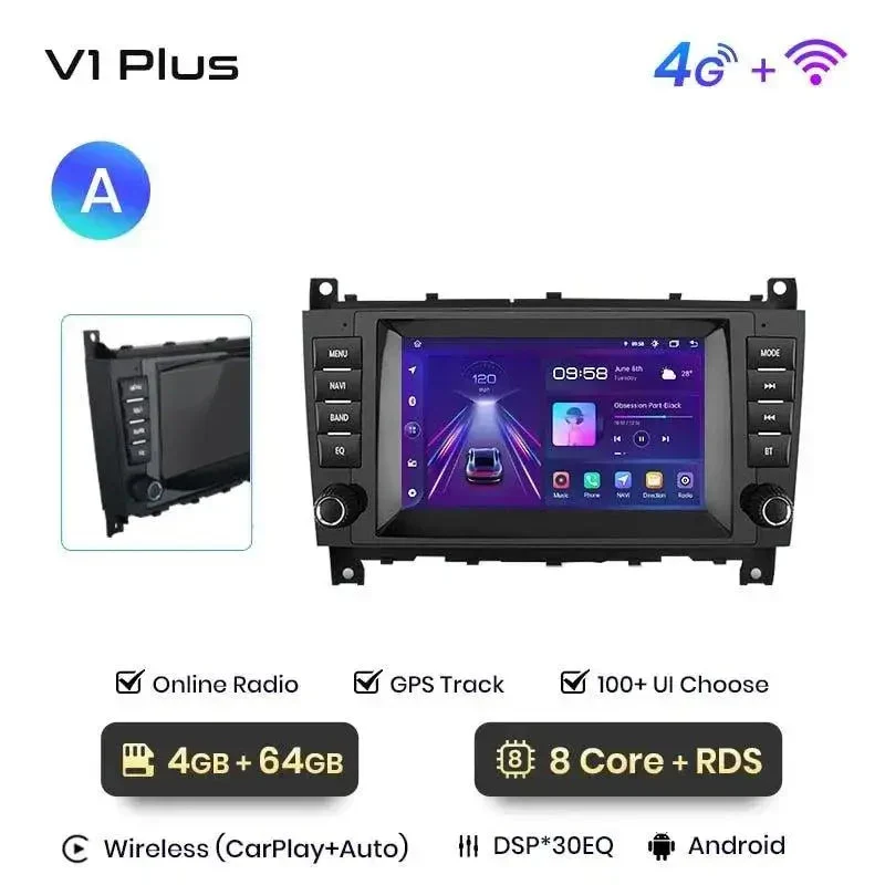 Radio Android do Mercedes-Benz C-Klasa W203 CLK W209 CLS W219 (2004-2011) CarPlay Android Auto 4G WiFi GPS DSP