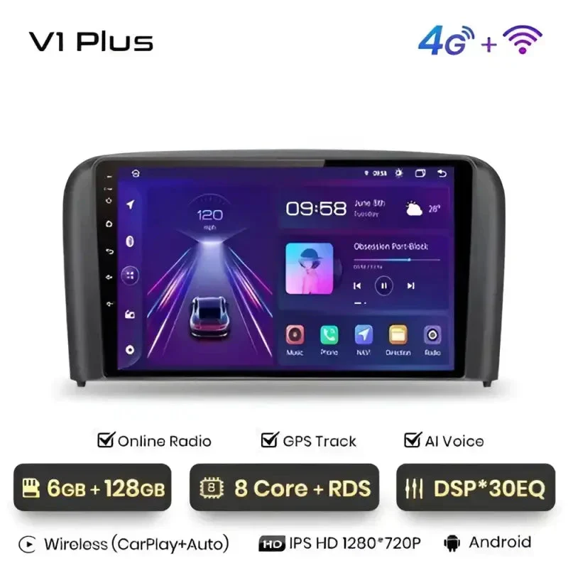 Radio Android do Volvo S80 (1998-2006) CarPlay Android Auto 4G WiFi GPS DSP