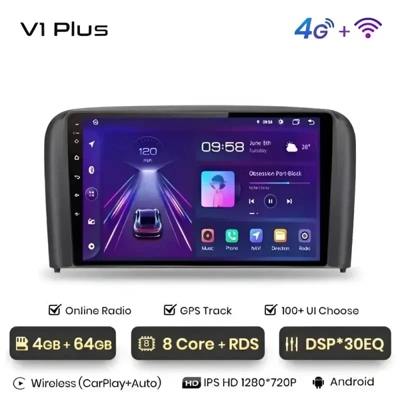 Radio Android do Volvo S80 (1998-2006) CarPlay Android Auto 4G WiFi GPS DSP