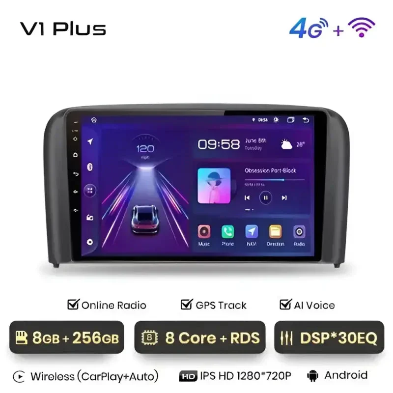 Radio Android do Volvo S80 (1998-2006) CarPlay Android Auto 4G WiFi GPS DSP