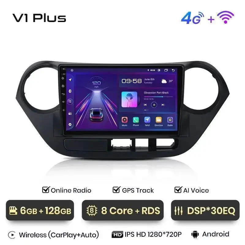 Radio Android do Hyundai Grand i10 (2013-2016) CarPlay Android Auto 4G WiFi GPS DSP