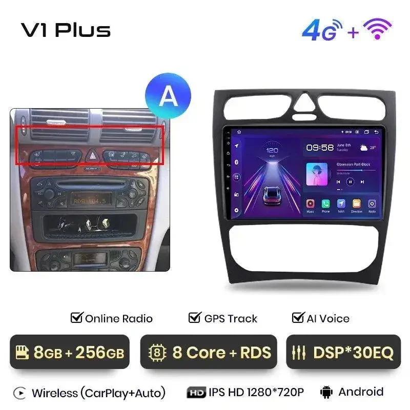 Radio Android do Mercedes-Benz C CLK W203 S203 W209 A209 (2000-2011) CarPlay Android Auto 4G WiFi GPS DSP