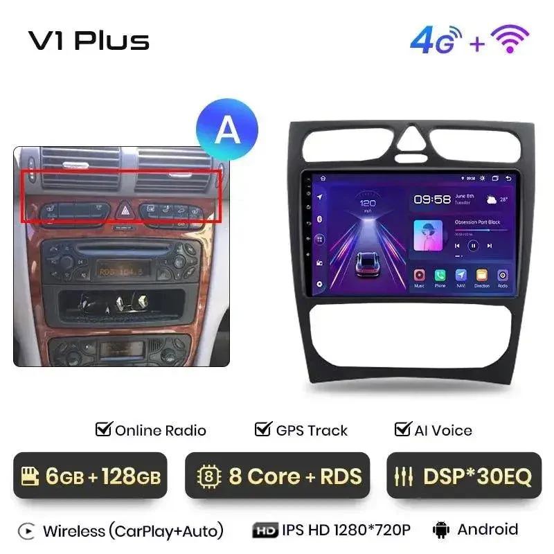Radio Android do Mercedes-Benz C CLK W203 S203 W209 A209 (2000-2011) CarPlay Android Auto 4G WiFi GPS DSP