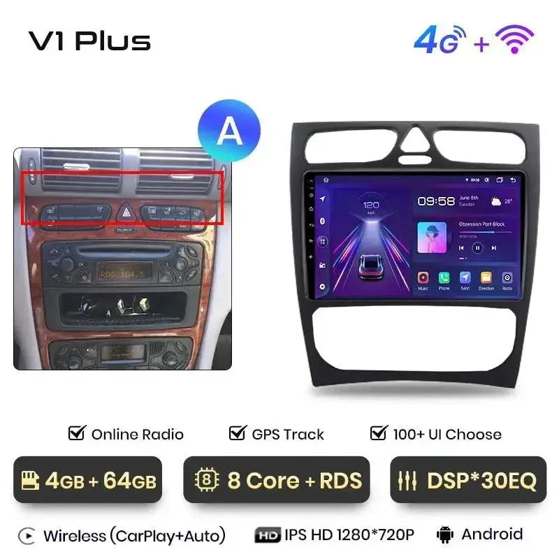 Radio Android do Mercedes-Benz C CLK W203 S203 W209 A209 (2000-2011) CarPlay Android Auto 4G WiFi GPS DSP
