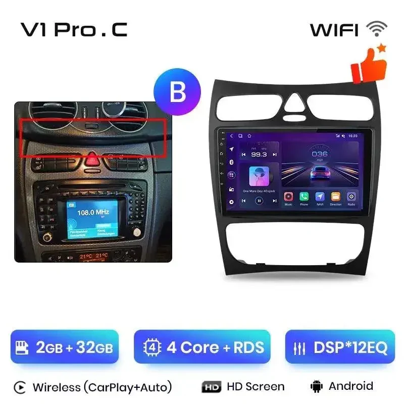 Radio Android do Mercedes-Benz C CLK W203 S203 W209 A209 (2000-2011) CarPlay Android Auto 4G WiFi GPS DSP