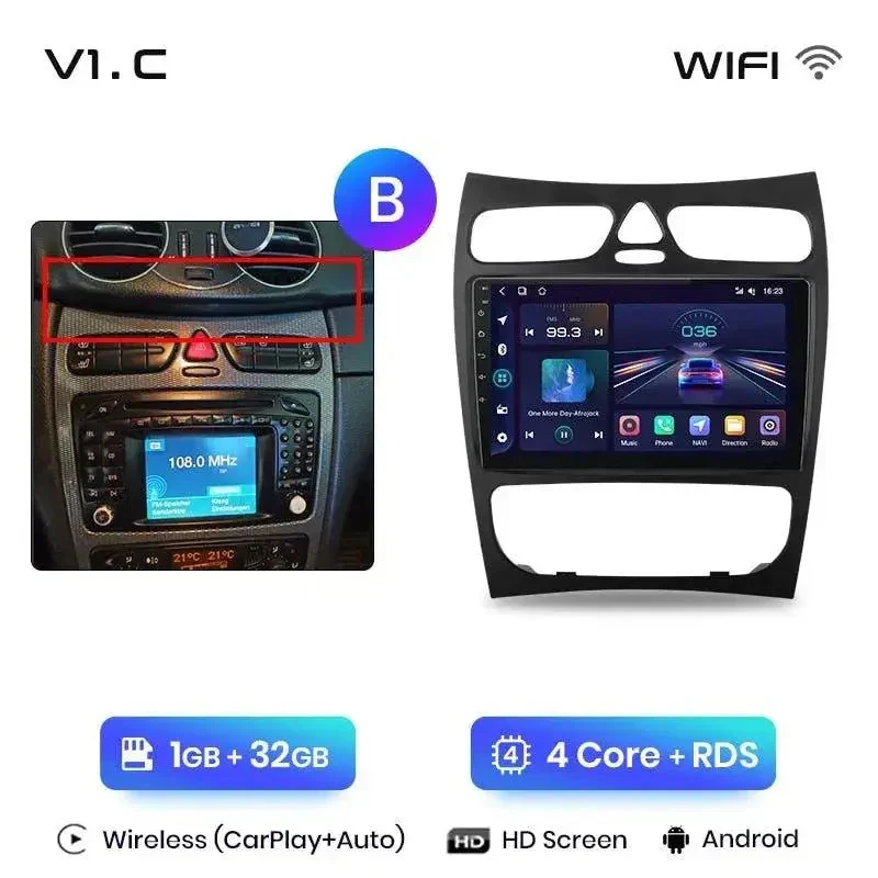 Radio Android do Mercedes-Benz C CLK W203 S203 W209 A209 (2000-2011) CarPlay Android Auto 4G WiFi GPS DSP