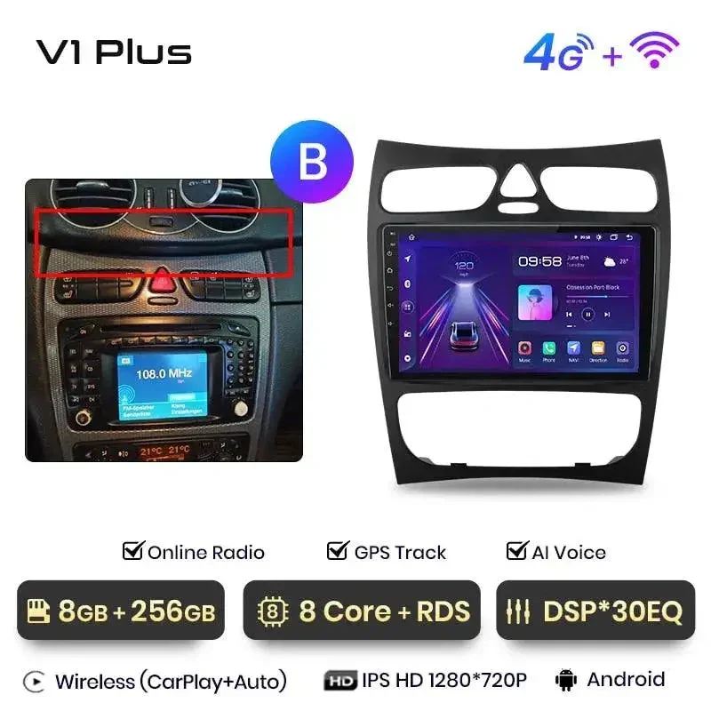 Radio Android do Mercedes-Benz C CLK W203 S203 W209 A209 (2000-2011) CarPlay Android Auto 4G WiFi GPS DSP