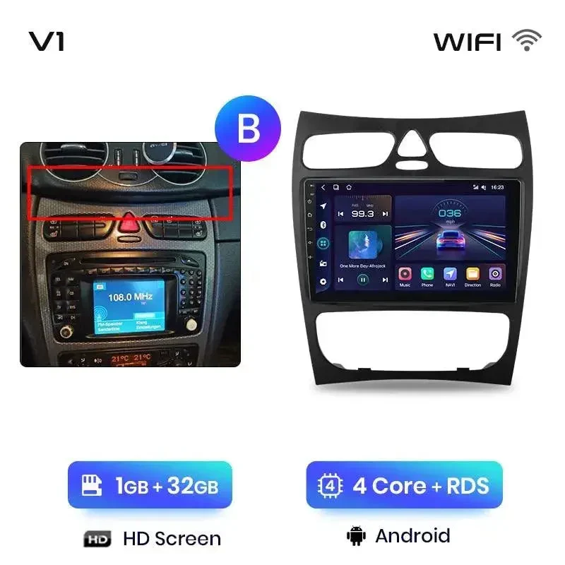 Radio Android do Mercedes-Benz C CLK W203 S203 W209 A209 (2000-2011) CarPlay Android Auto 4G WiFi GPS DSP