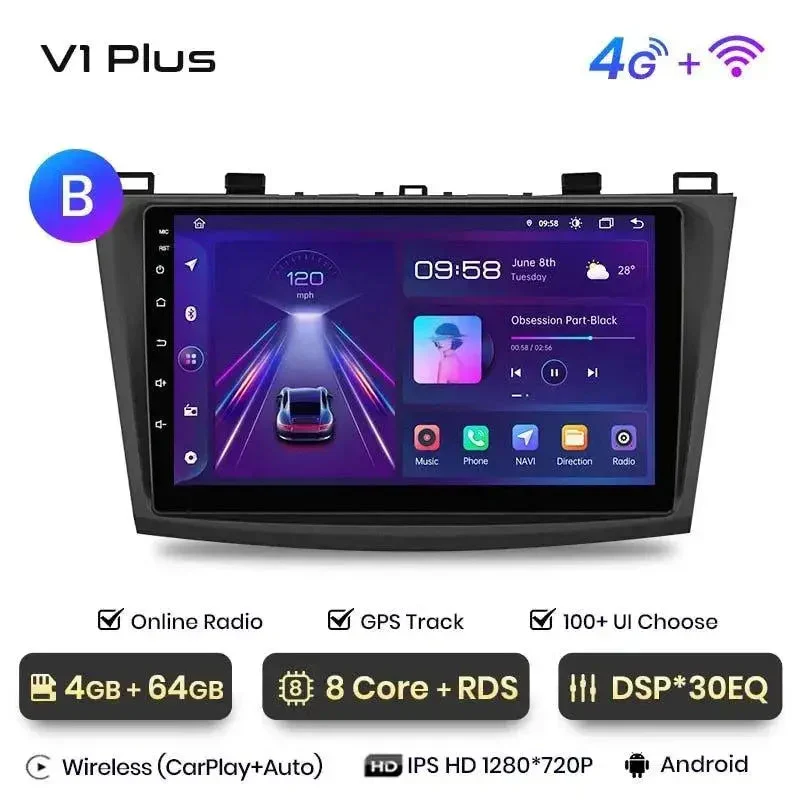 Radio Android do Mazda 3 BK (2004-2013) CarPlay Android Auto 4G WiFi GPS DSP
