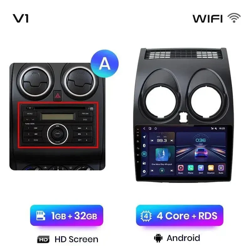 Radio Android do Nissan Qashqai J10 (2006-2013) CarPlay Android Auto 4G WiFi GPS DSP