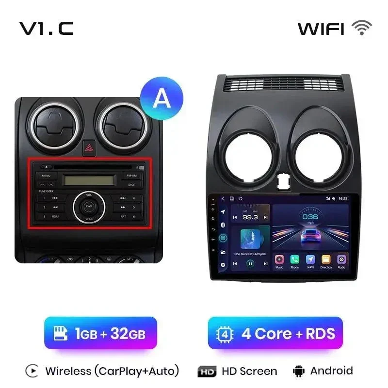 Radio Android do Nissan Qashqai J10 (2006-2013) CarPlay Android Auto 4G WiFi GPS DSP