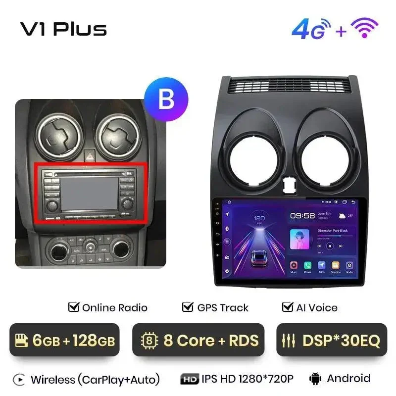 Radio Android do Nissan Qashqai J10 (2006-2013) CarPlay Android Auto 4G WiFi GPS DSP