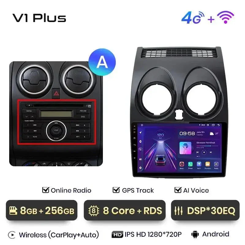 Radio Android do Nissan Qashqai J10 (2006-2013) CarPlay Android Auto 4G WiFi GPS DSP