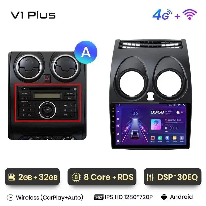 Radio Android do Nissan Qashqai J10 (2006-2013) CarPlay Android Auto 4G WiFi GPS DSP