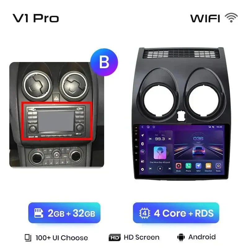 Radio Android do Nissan Qashqai J10 (2006-2013) CarPlay Android Auto 4G WiFi GPS DSP