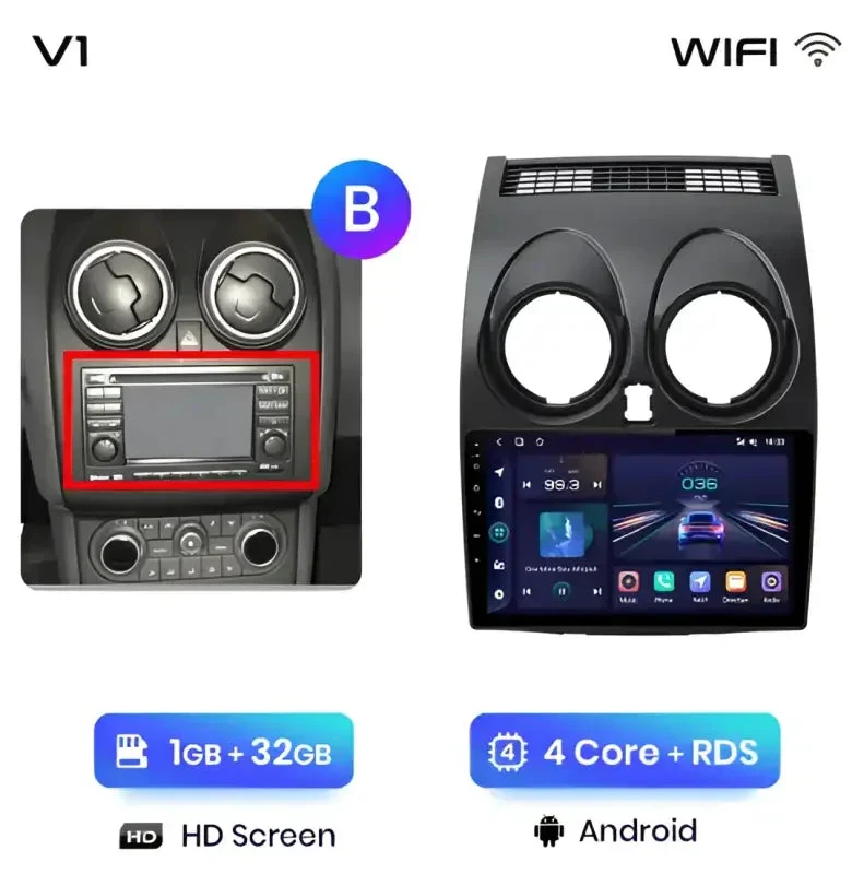 Radio Android do Nissan Qashqai J10 (2006-2013) CarPlay Android Auto 4G WiFi GPS DSP