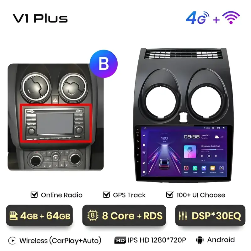 Radio Android do Nissan Qashqai J10 (2006-2013) CarPlay Android Auto 4G WiFi GPS DSP