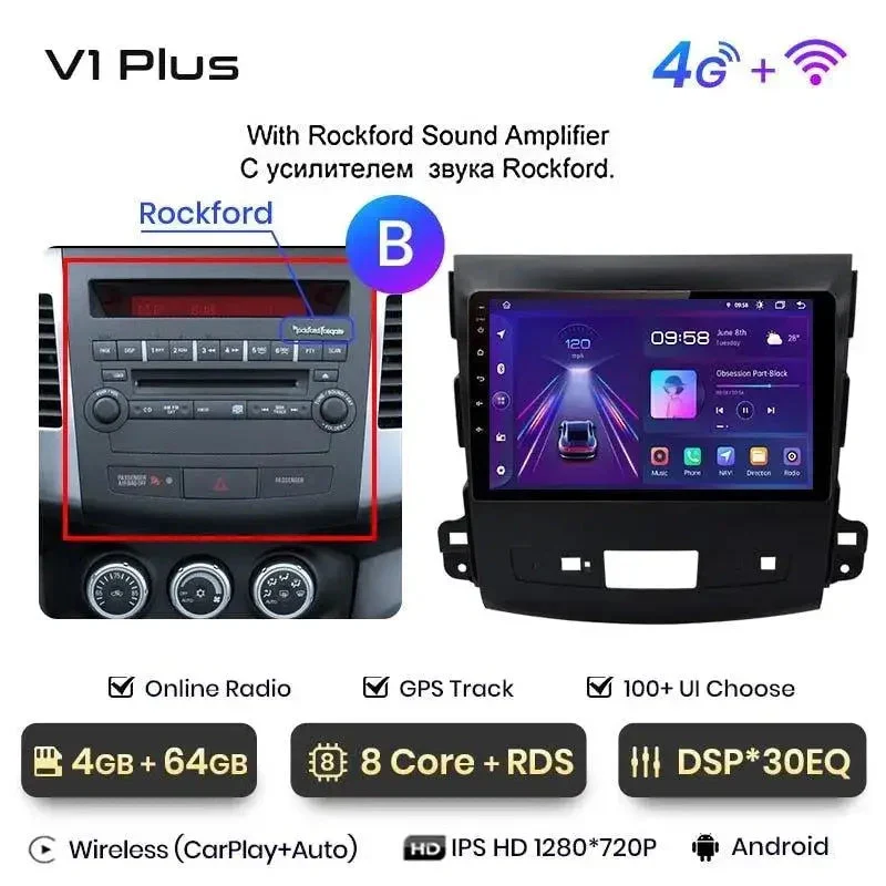 Radio Android do Mitsubishi Outlander XL II Citroen C-Crosser 2007-2012 (2005-2011) CarPlay Android Auto 4G WiFi GPS DSP