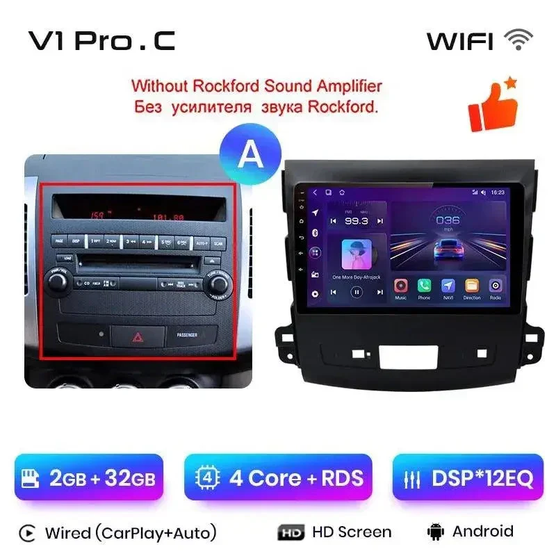 Radio Android do Mitsubishi Outlander XL II Citroen C-Crosser 2007-2012 (2005-2011) CarPlay Android Auto 4G WiFi GPS DSP