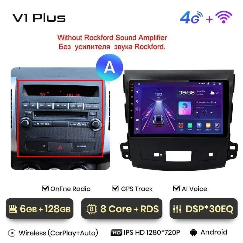 Radio Android do Mitsubishi Outlander XL II Citroen C-Crosser 2007-2012 (2005-2011) CarPlay Android Auto 4G WiFi GPS DSP