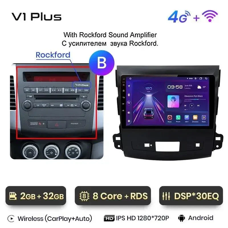 Radio Android do Mitsubishi Outlander XL II Citroen C-Crosser 2007-2012 (2005-2011) CarPlay Android Auto 4G WiFi GPS DSP