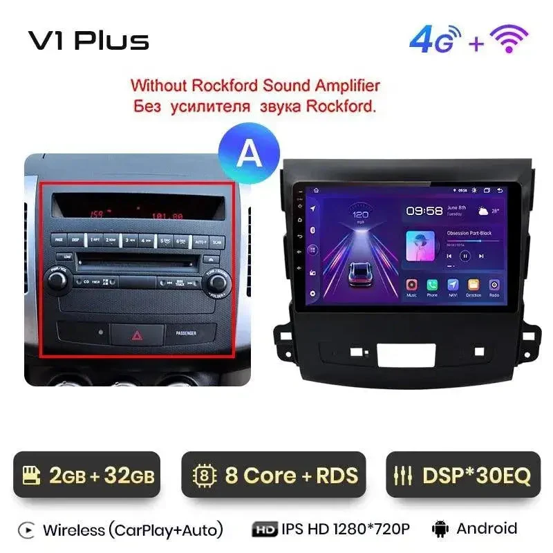 Radio Android do Mitsubishi Outlander XL II Citroen C-Crosser 2007-2012 (2005-2011) CarPlay Android Auto 4G WiFi GPS DSP