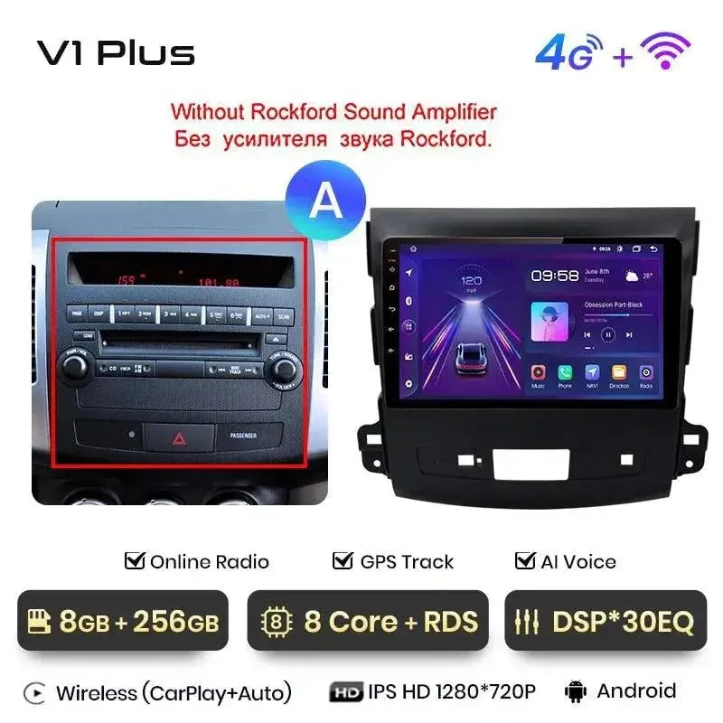 Radio Android do Mitsubishi Outlander XL II Citroen C-Crosser 2007-2012 (2005-2011) CarPlay Android Auto 4G WiFi GPS DSP