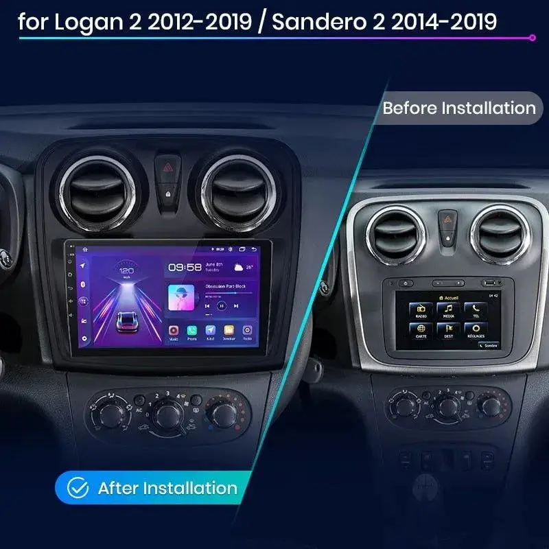 Radio Android do Renault Logan II Sandero (2014-2019) CarPlay Android Auto 4G WiFi GPS DSP