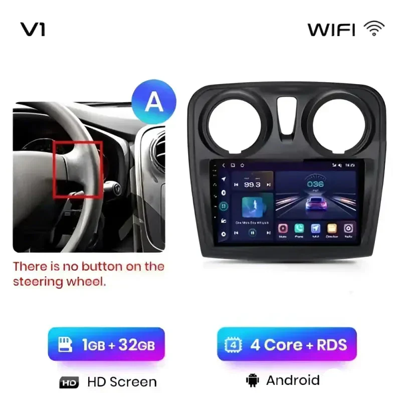 Radio Android do Renault Logan II Sandero (2014-2019) CarPlay Android Auto 4G WiFi GPS DSP