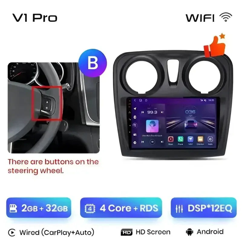 Radio Android do Renault Logan II Sandero (2014-2019) CarPlay Android Auto 4G WiFi GPS DSP