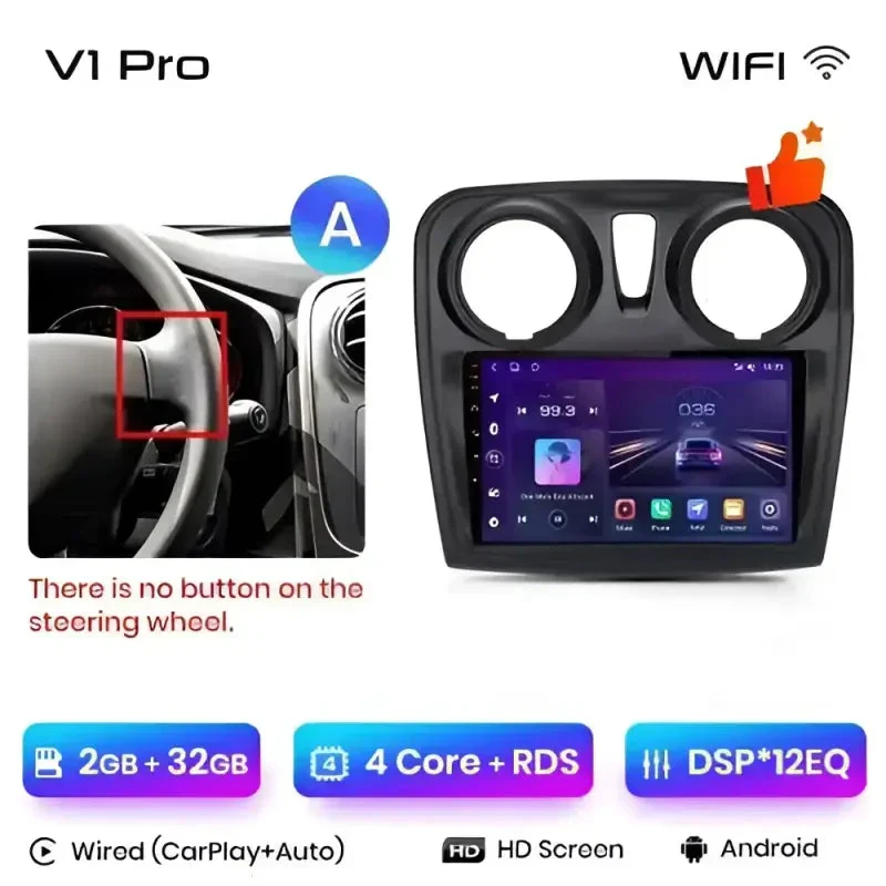 Radio Android do Renault Logan II Sandero (2014-2019) CarPlay Android Auto 4G WiFi GPS DSP