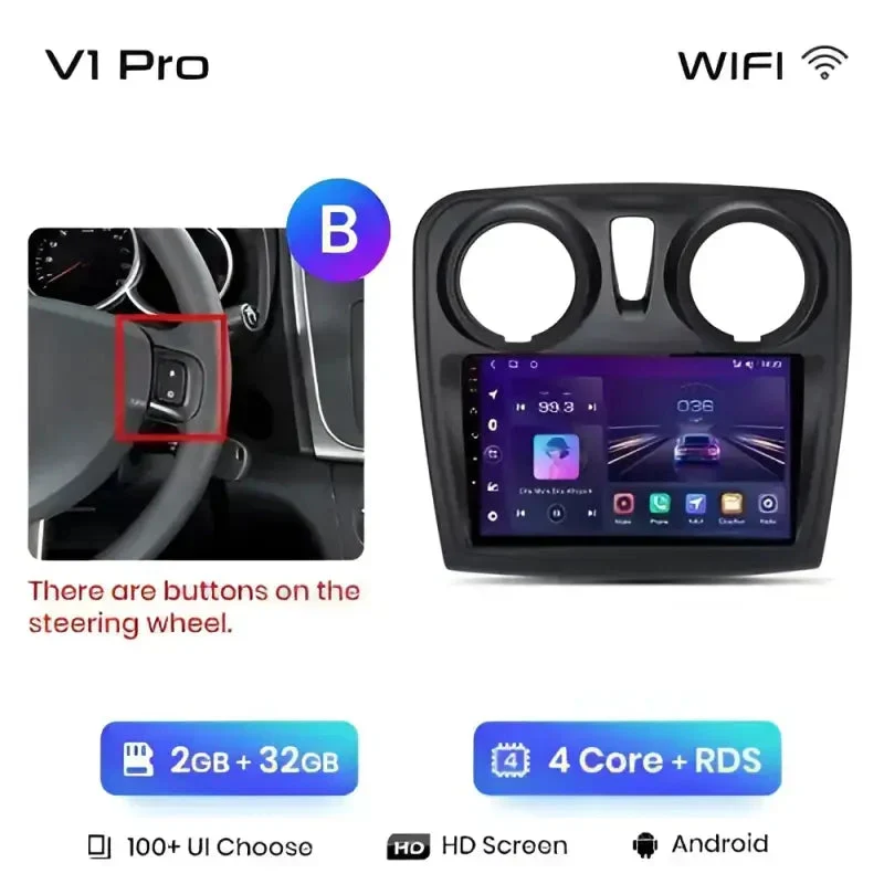 Radio Android do Renault Logan II Sandero (2014-2019) CarPlay Android Auto 4G WiFi GPS DSP