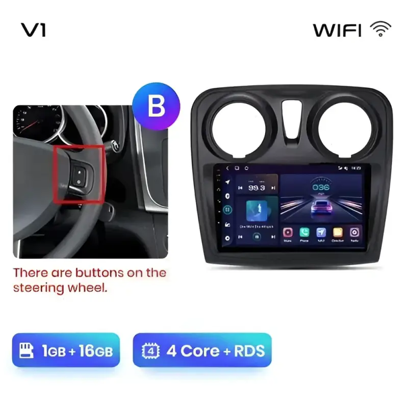 Radio Android do Renault Logan II Sandero (2014-2019) CarPlay Android Auto 4G WiFi GPS DSP