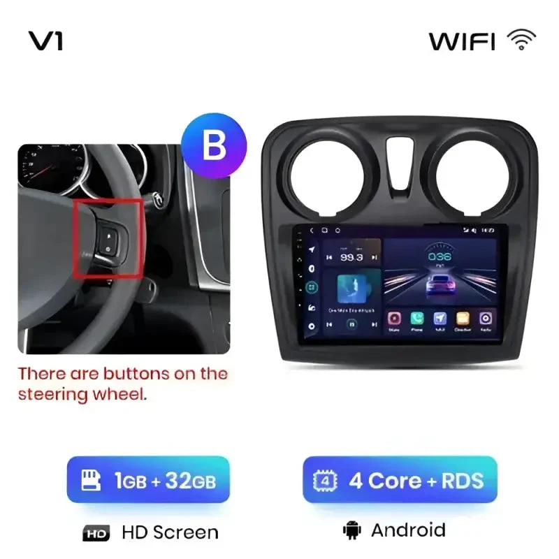 Radio Android do Renault Logan II Sandero (2014-2019) CarPlay Android Auto 4G WiFi GPS DSP