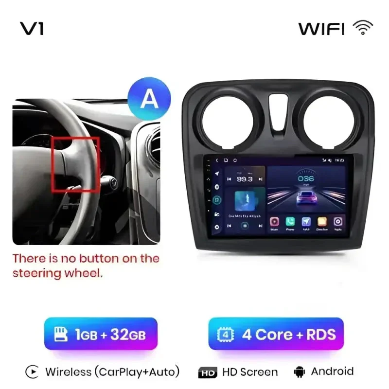 Radio Android do Renault Logan II Sandero (2014-2019) CarPlay Android Auto 4G WiFi GPS DSP